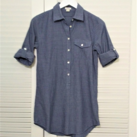 J. Crew Chambray Roll Tab Tunic Shirt Size XXS - Picture 2 of 8